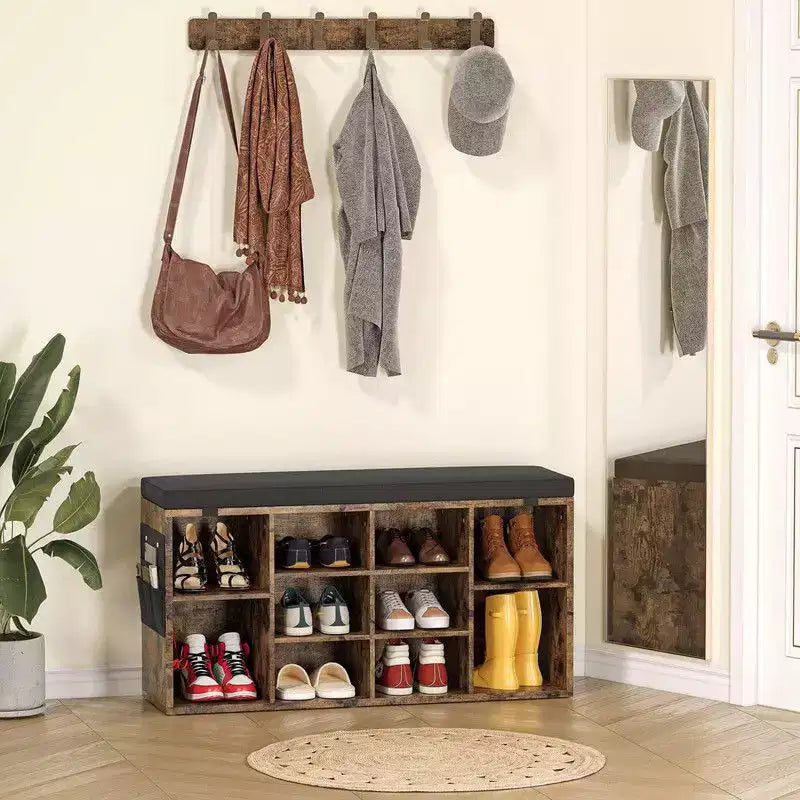 Meuble à chaussures avec coussin amovible - Organiseur de rangement à 3 niveaux avec étagères réglables