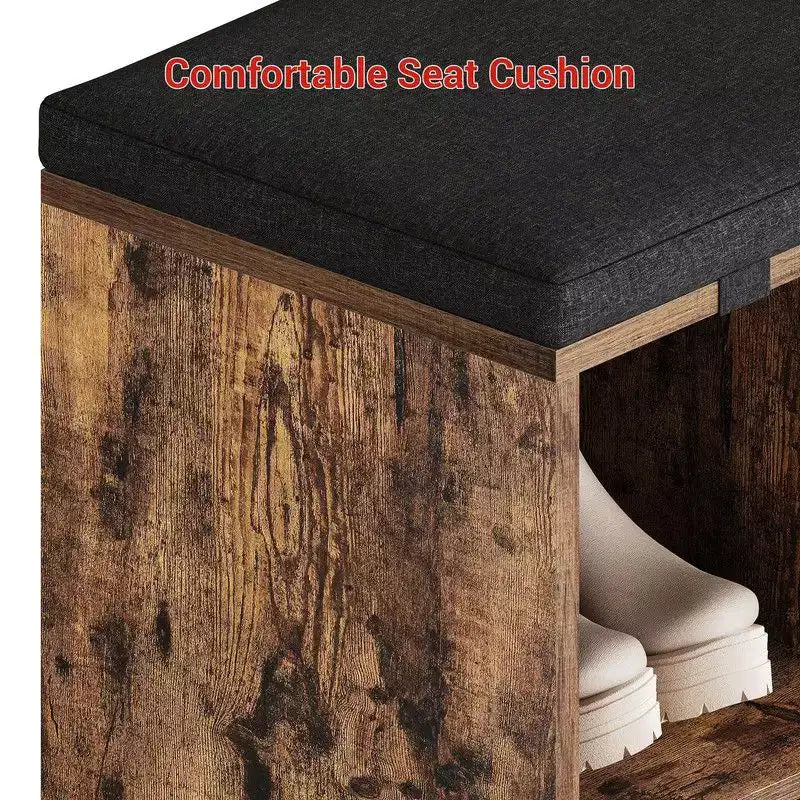 Meuble à chaussures avec coussin amovible - Organiseur de rangement à 3 niveaux avec étagères réglables