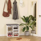 Meuble à chaussures avec coussin amovible - Organiseur de rangement à 3 niveaux avec étagères réglables