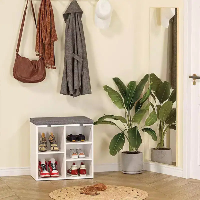 Meuble à chaussures avec coussin amovible - Organiseur de rangement à 3 niveaux avec étagères réglables