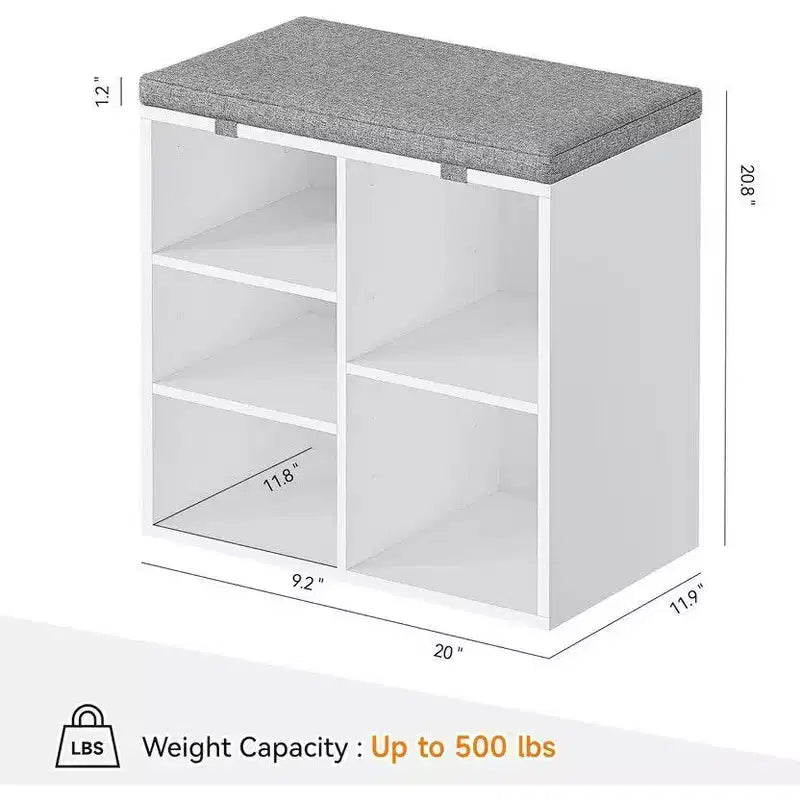 Meuble à chaussures avec coussin amovible - Organiseur de rangement à 3 niveaux avec étagères réglables