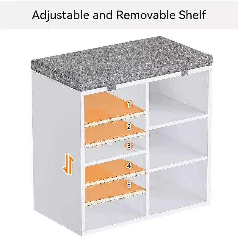 Meuble à chaussures avec coussin amovible - Organiseur de rangement à 3 niveaux avec étagères réglables