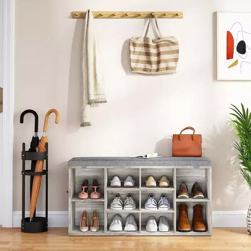 Meuble à chaussures avec coussin amovible - Organiseur de rangement à 3 niveaux avec étagères réglables