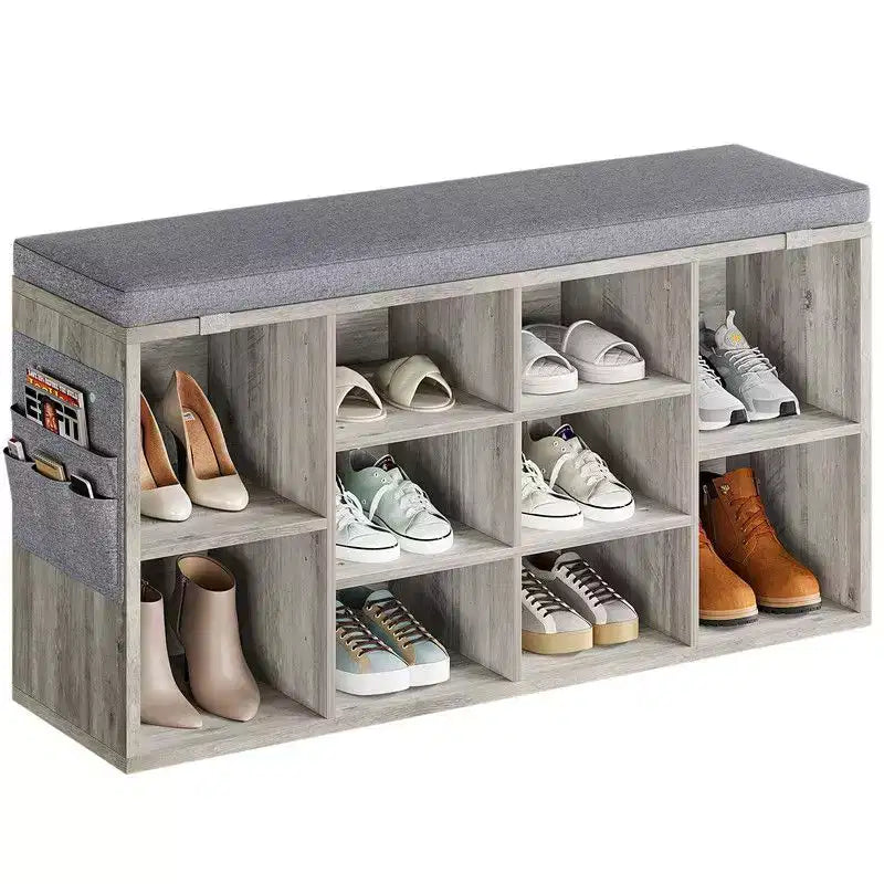 Meuble à chaussures avec coussin amovible - Organiseur de rangement à 3 niveaux avec étagères réglables