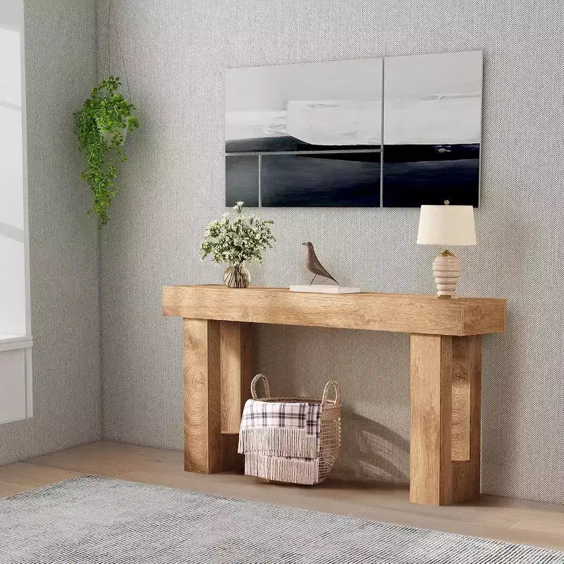 Acekool 63 Table console moderne de style ferme, table de canapé rectangulaire étroite avec finition grain de bois, table d'entrée pour salon ou appartement