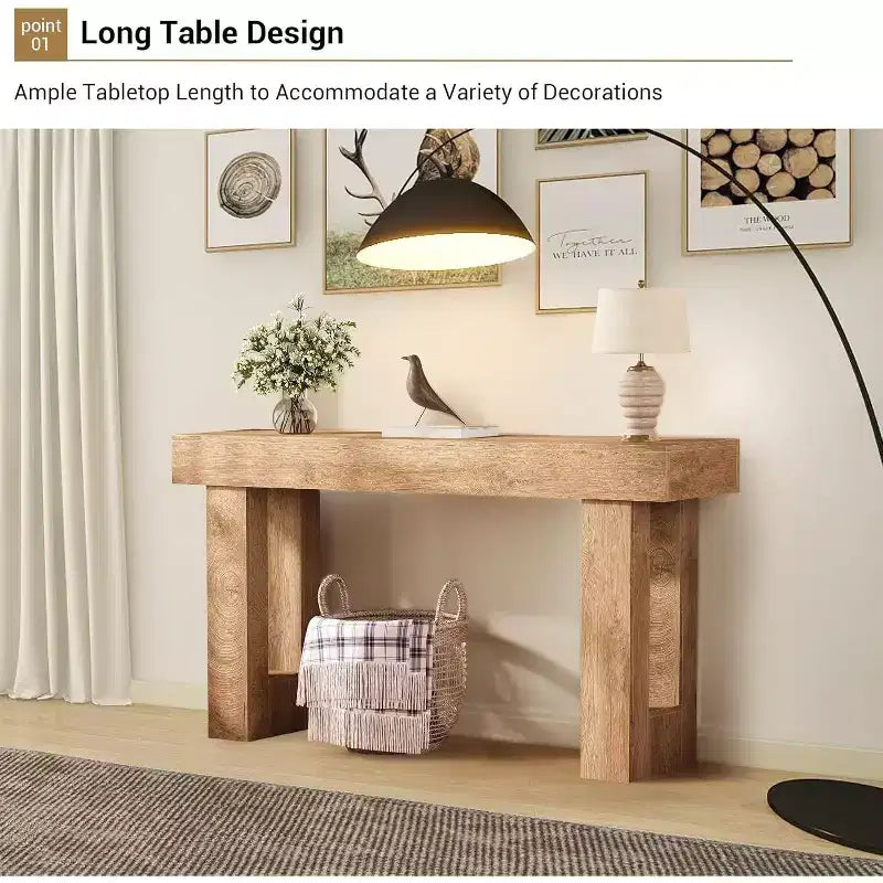 Acekool 63 Table console moderne de style ferme, table de canapé rectangulaire étroite avec finition grain de bois, table d'entrée pour salon ou appartement
