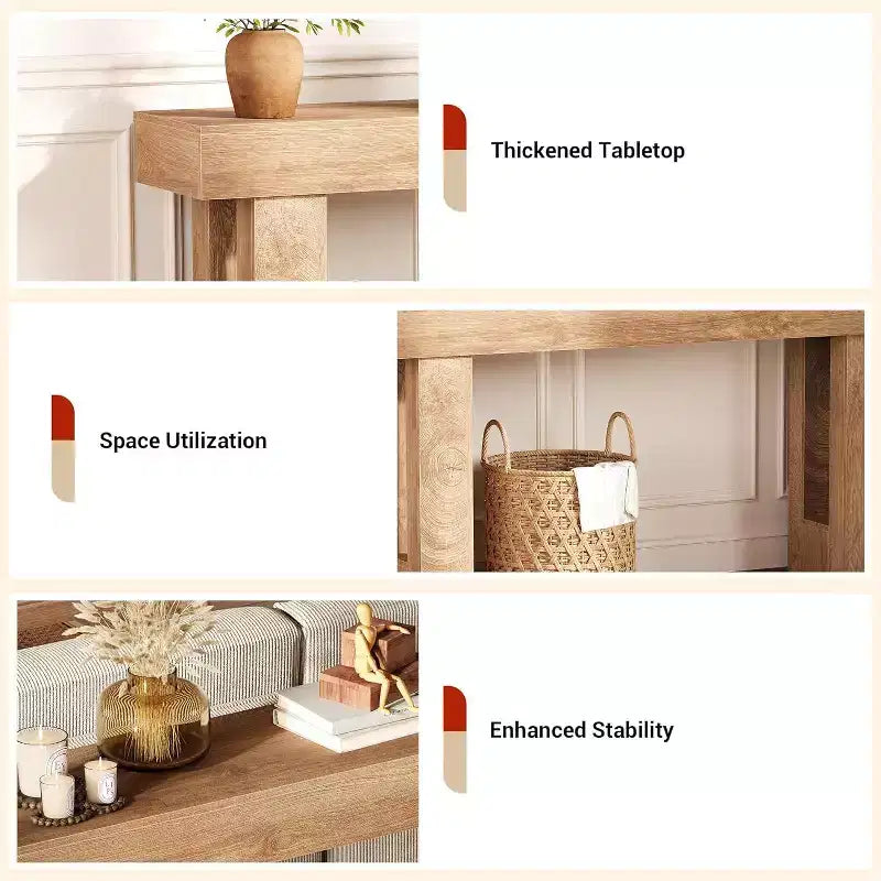Acekool 63 Table console moderne de style ferme, table de canapé rectangulaire étroite avec finition grain de bois, table d'entrée pour salon ou appartement
