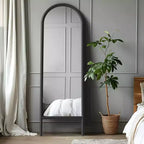 Miroir pleine longueur MAYEERTY en bois massif en forme d'arche noire 64x21x1 pouces sans support
