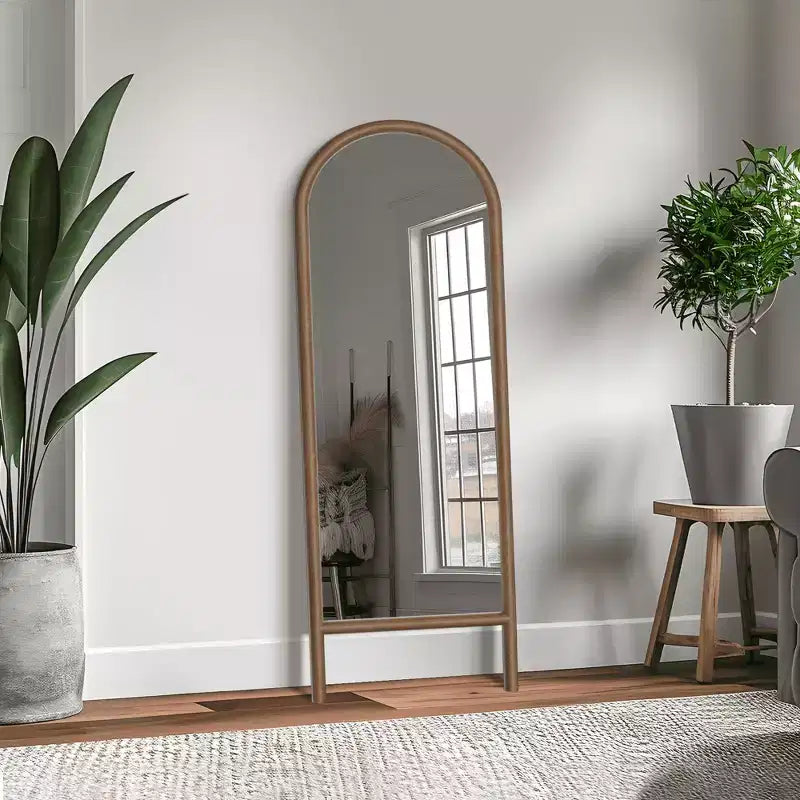 Miroir pleine longueur MAYEERTY en bois massif en forme d'arche noire 64x21x1 pouces sans support