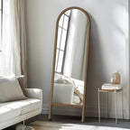 Miroir pleine longueur MAYEERTY en bois massif en forme d'arche noire 64x21x1 pouces sans support