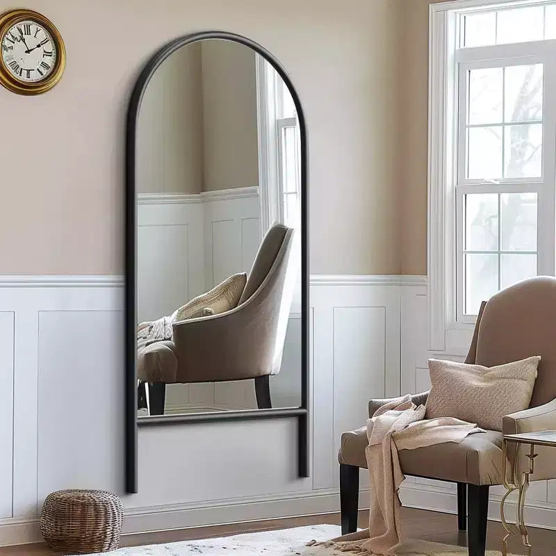 Miroir pleine longueur MAYEERTY en bois massif en forme d'arche noire 64x21x1 pouces sans support