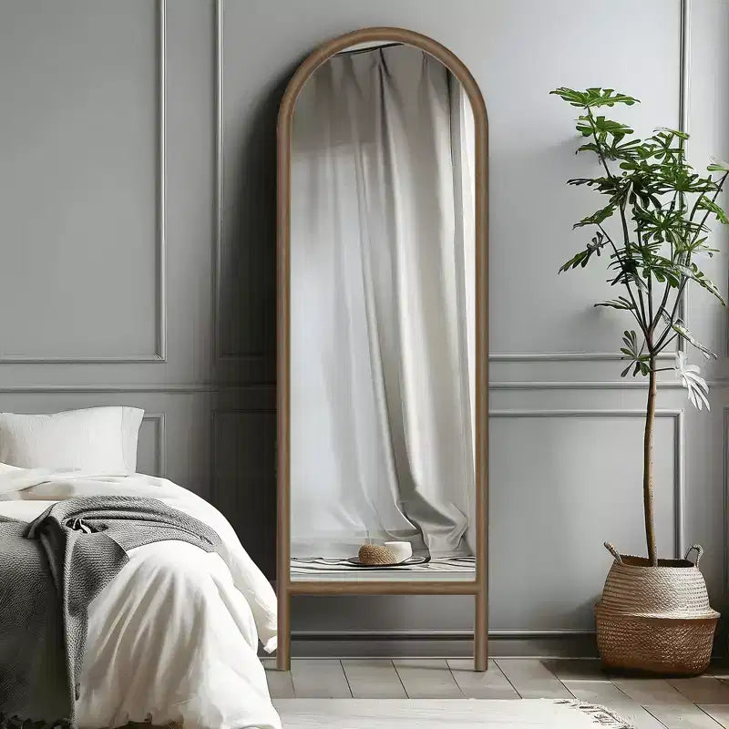 Miroir pleine longueur MAYEERTY en bois massif en forme d'arche noire 64x21x1 pouces sans support