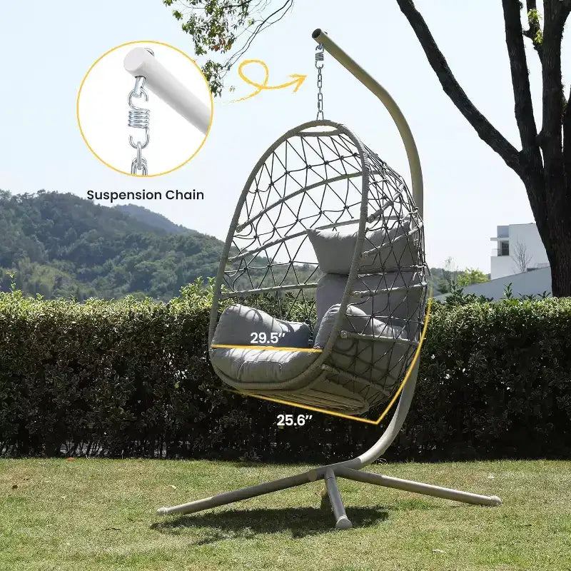 Heynemo Chaise suspendue en forme d'œuf pour l'extérieur avec support, fauteuil hamac d'intérieur, chaise suspendue en osier de style bohème pour terrasse avec support, capacité de 158 kg