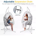 Heynemo Chaise suspendue en forme d'œuf pour l'extérieur avec support, fauteuil hamac d'intérieur, chaise suspendue en osier de style bohème pour terrasse avec support, capacité de 158 kg