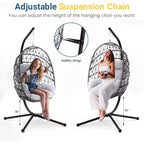 Heynemo Chaise suspendue en forme d'œuf pour l'extérieur avec support, fauteuil hamac d'intérieur, chaise suspendue en osier de style bohème pour terrasse avec support, capacité de 158 kg