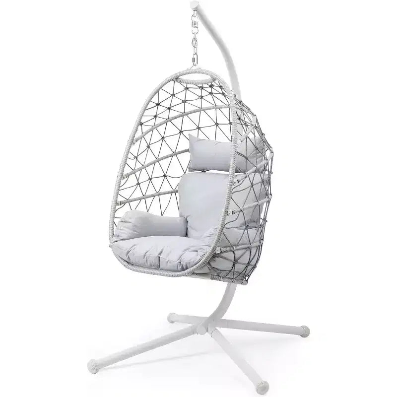 Heynemo Chaise suspendue en forme d'œuf pour l'extérieur avec support, fauteuil hamac d'intérieur, chaise suspendue en osier de style bohème pour terrasse avec support, capacité de 158 kg