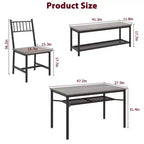 Ensemble de 4 chaises de cuisine, ensemble de table à manger pour 4 avec banc et chaises, ensemble de 4 pièces de table de cuisine avec étagère de rangement pour petit espace