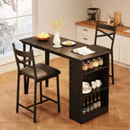 Ensemble table à manger et 2 chaises, table de cuisine hauteur comptoir avec étagères de rangement, ensemble table de bar avec 2 chaises rembourrées, ensemble table de salle à manger