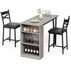 Ensemble table à manger et 2 chaises, table de cuisine hauteur comptoir avec étagères de rangement, ensemble table de bar avec 2 chaises rembourrées, ensemble table de salle à manger