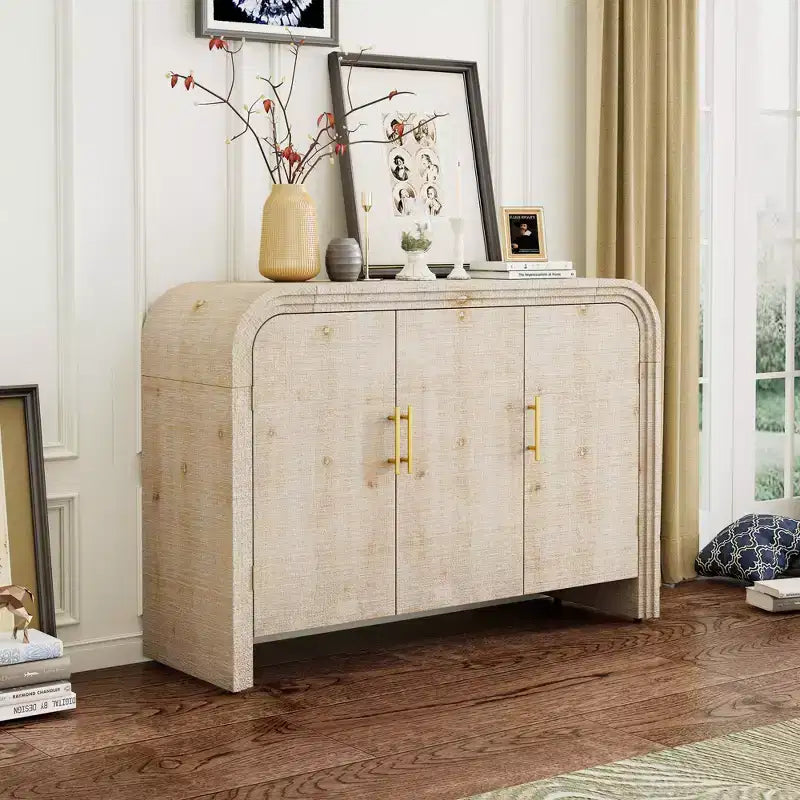 Buffet/Meuble de Rangement Bestier, Buffet Moderne Minimaliste Incurvé avec Poignées Dorées pour Salon et Salle à Manger
