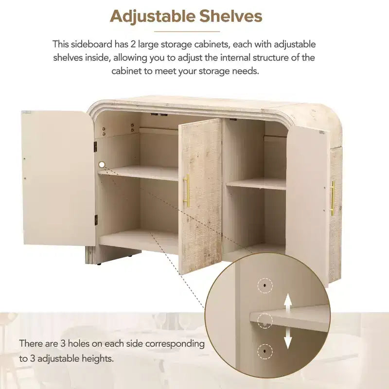 Buffet/Meuble de Rangement Bestier, Buffet Moderne Minimaliste Incurvé avec Poignées Dorées pour Salon et Salle à Manger