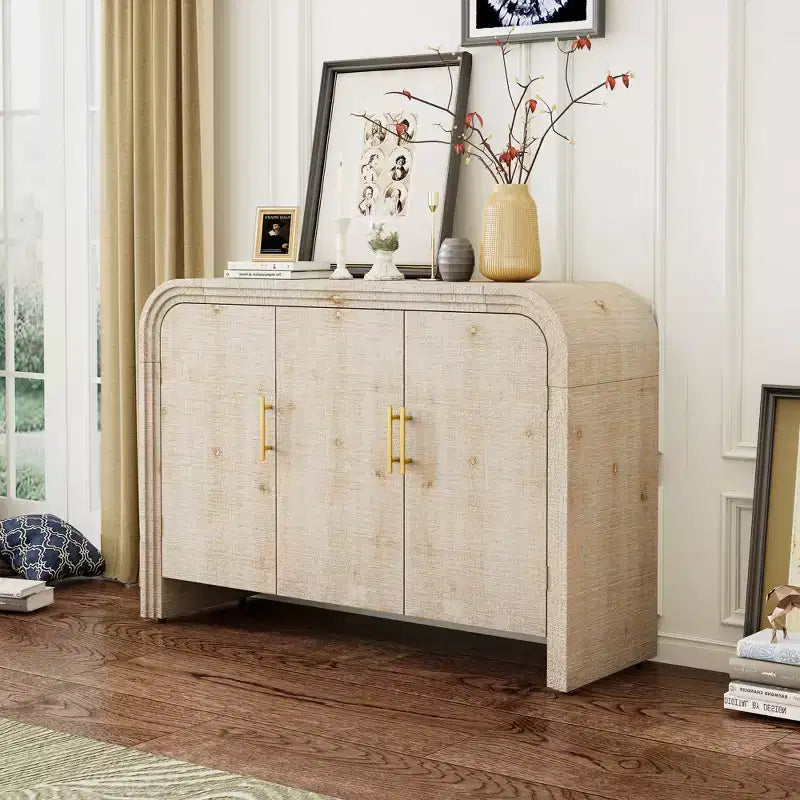 Buffet/Meuble de Rangement Bestier, Buffet Moderne Minimaliste Incurvé avec Poignées Dorées pour Salon et Salle à Manger