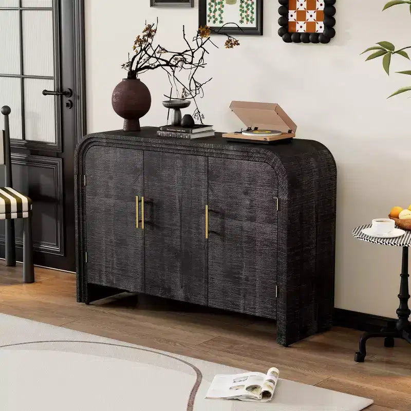 Buffet/Meuble de Rangement Bestier, Buffet Moderne Minimaliste Incurvé avec Poignées Dorées pour Salon et Salle à Manger