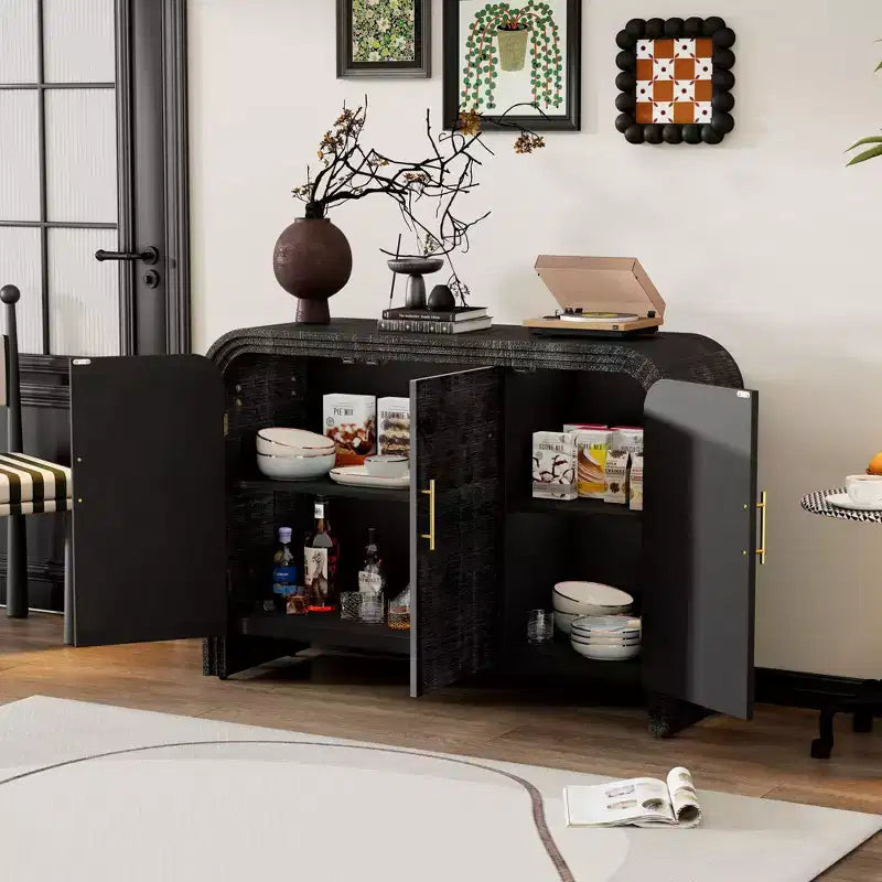 Buffet/Meuble de Rangement Bestier, Buffet Moderne Minimaliste Incurvé avec Poignées Dorées pour Salon et Salle à Manger