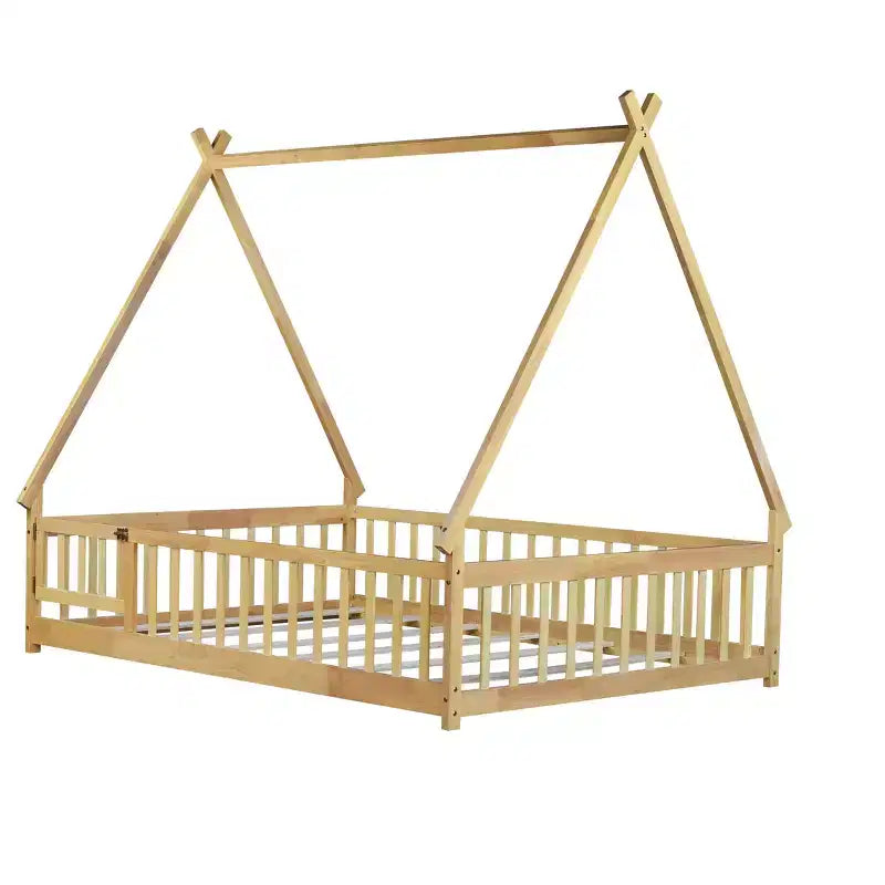 Cadre de lit au sol jumeau/double en forme de tente avec barrières de sécurité - ModernLuxe