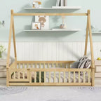 Tent-shaped Twin/Full Floor Bed Frame with Guardrails - ModernLuxe