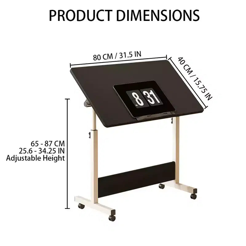 Bureau pliant réglable en hauteur avec roulettes verrouillables, table d'ordinateur mobile assis-debout pour bureau à domicile, poste de travail d'écriture peu encombrant pour petits espaces