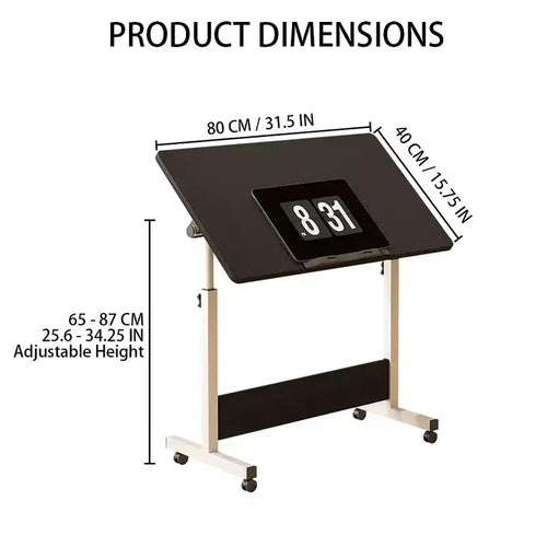 Bureau pliant réglable en hauteur avec roulettes verrouillables, table d'ordinateur mobile assis-debout pour bureau à domicile, poste de travail d'écriture peu encombrant pour petits espaces