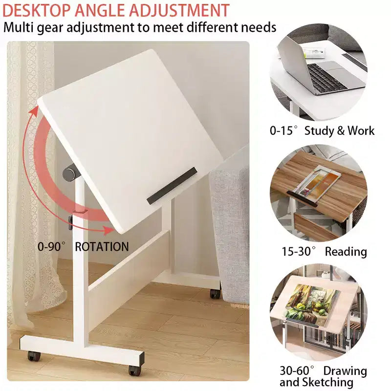 Bureau pliant réglable en hauteur avec roulettes verrouillables, table d'ordinateur mobile assis-debout pour bureau à domicile, poste de travail d'écriture peu encombrant pour petits espaces