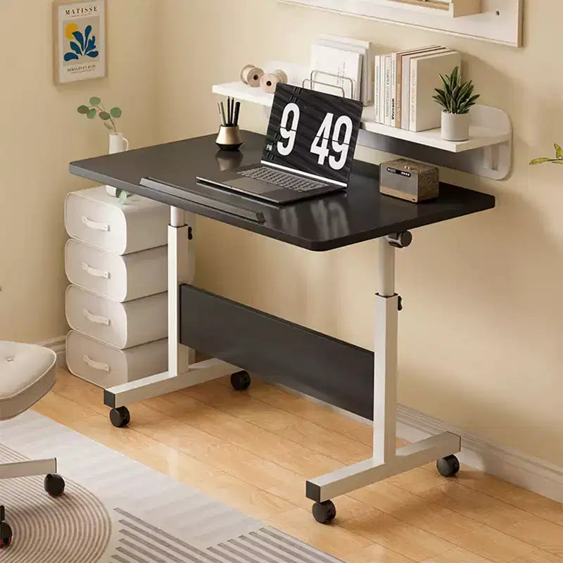 Bureau pliant réglable en hauteur avec roulettes verrouillables, table d'ordinateur mobile assis-debout pour bureau à domicile, poste de travail d'écriture peu encombrant pour petits espaces