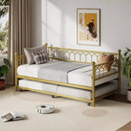 Cadre de lit de repos Acekool double avec lit gigogne, lit-canapé plateforme en métal avec station de recharge, lit d'appoint peu encombrant pour chambre, salon