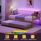 Cadre de lit de repos Acekool double avec lit gigogne, lit-canapé plateforme en métal avec station de recharge, lit d'appoint peu encombrant pour chambre, salon