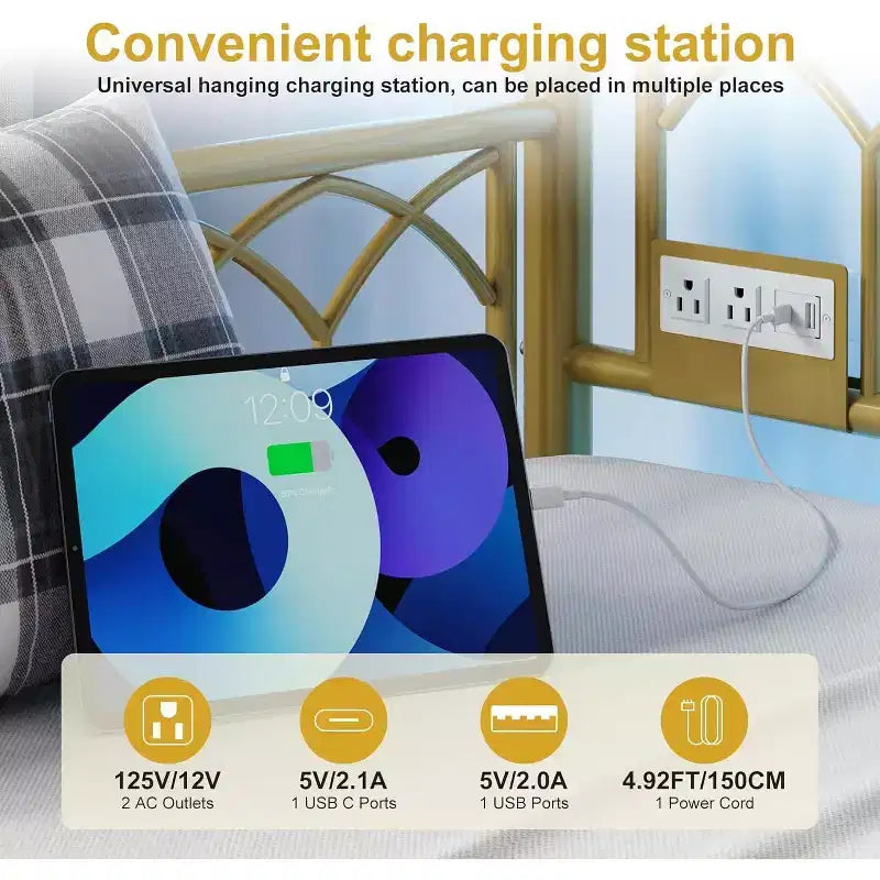 Cadre de lit de repos Acekool double avec lit gigogne, lit-canapé plateforme en métal avec station de recharge, lit d'appoint peu encombrant pour chambre, salon