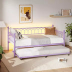 Cadre de lit de repos Acekool double avec lit gigogne, lit-canapé plateforme en métal avec station de recharge, lit d'appoint peu encombrant pour chambre, salon
