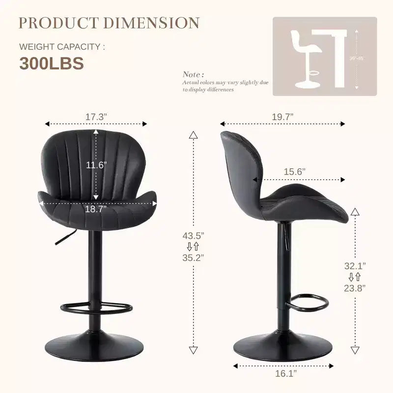 Okak Lot de 2 tabourets de bar rembourrés pivotants réglables en hauteur avec repose-pieds, chaises de comptoir sans accoudoirs en similicuir pour salles à manger