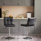 Okak Set of 2 Upholstered Swivel Adjustable Height Bar Stools with Footstools,Armless Faux Leather Counter Chairs for Dining Rooms