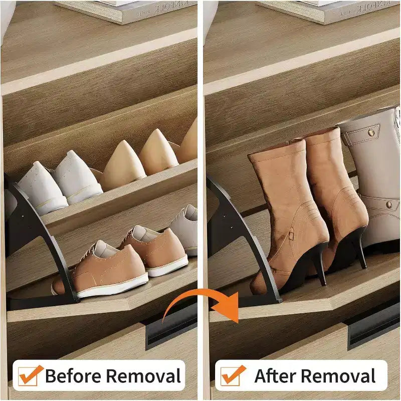 Meuble à chaussures Acekool Oak - Organisateur de rangement à 2 tiroirs basculants avec pieds en métal pour entrée et couloir