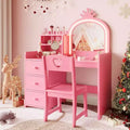 Acekool Kids White Princess Vanity Desk with Crown Mirror & LED Lights, Storage Drawers & Shelves, 2-in-1 Makeup and Activity Table with Chair
