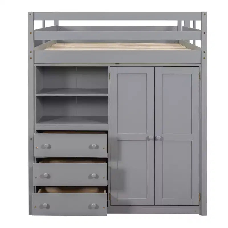 Lit mezzanine pleine grandeur avec armoire et bureau, cadre de lit mezzanine en bois avec étagères de rangement et tiroirs pour enfants, adolescents et adultes