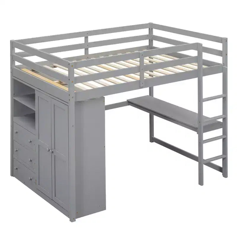 Lit mezzanine pleine grandeur avec armoire et bureau, cadre de lit mezzanine en bois avec étagères de rangement et tiroirs pour enfants, adolescents et adultes