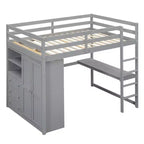 Lit mezzanine pleine grandeur avec armoire et bureau, cadre de lit mezzanine en bois avec étagères de rangement et tiroirs pour enfants, adolescents et adultes