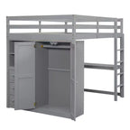 Lit mezzanine pleine grandeur avec armoire et bureau, cadre de lit mezzanine en bois avec étagères de rangement et tiroirs pour enfants, adolescents et adultes