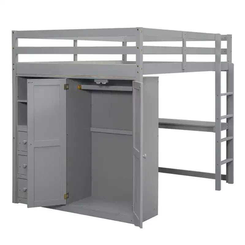 Lit mezzanine pleine grandeur avec armoire et bureau, cadre de lit mezzanine en bois avec étagères de rangement et tiroirs pour enfants, adolescents et adultes