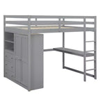 Lit mezzanine pleine grandeur avec armoire et bureau, cadre de lit mezzanine en bois avec étagères de rangement et tiroirs pour enfants, adolescents et adultes