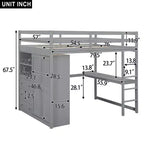 Lit mezzanine pleine grandeur avec armoire et bureau, cadre de lit mezzanine en bois avec étagères de rangement et tiroirs pour enfants, adolescents et adultes