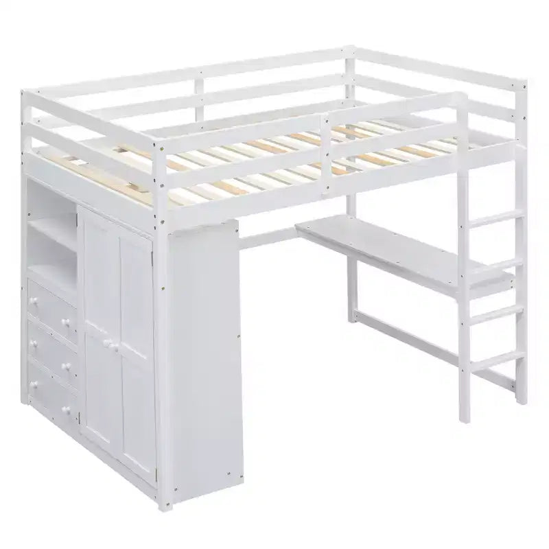 Lit mezzanine pleine grandeur avec armoire et bureau, cadre de lit mezzanine en bois avec étagères de rangement et tiroirs pour enfants, adolescents et adultes